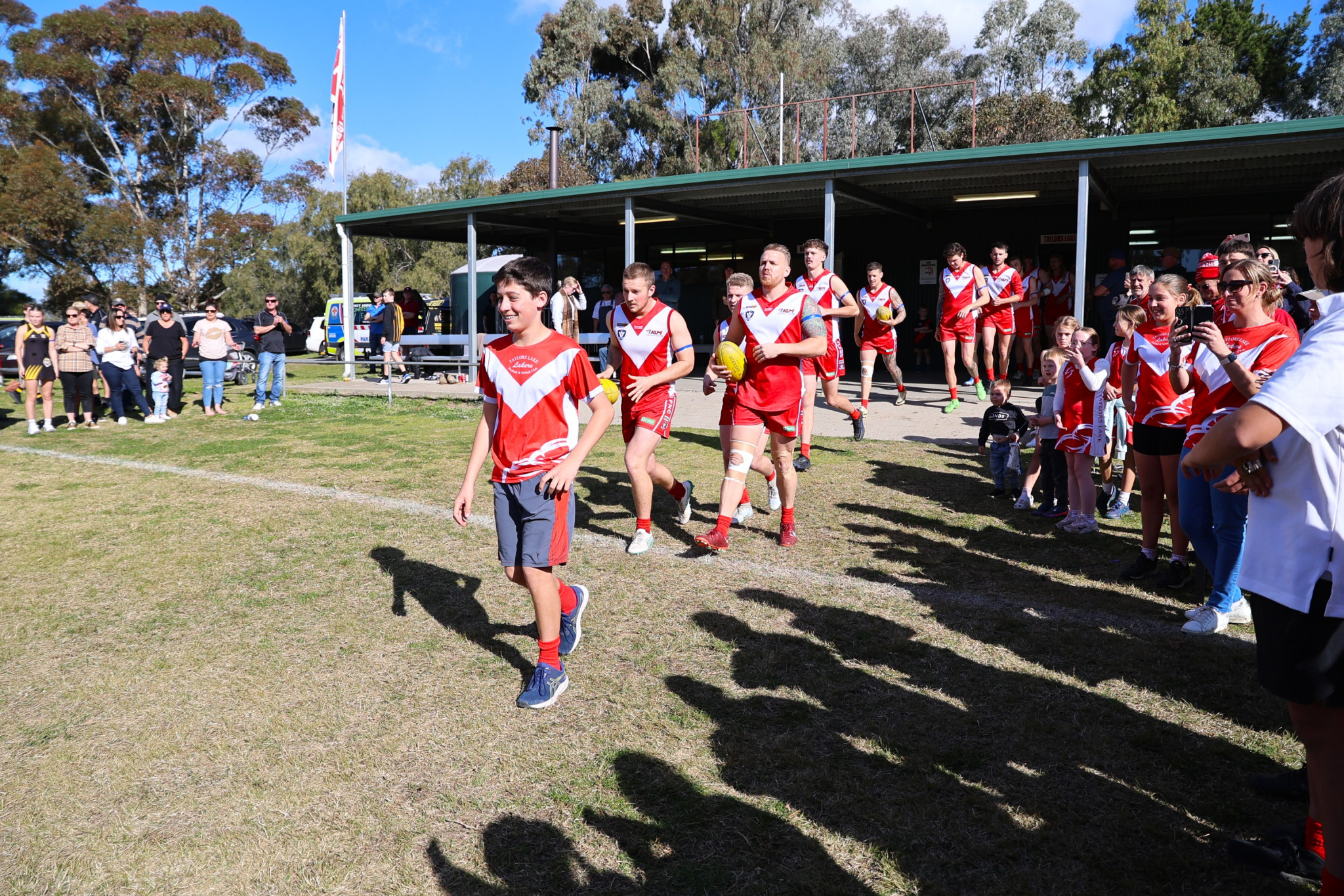 John’s son Jack leads the senior team out. PHOTO: RAELENE JOHNSTON