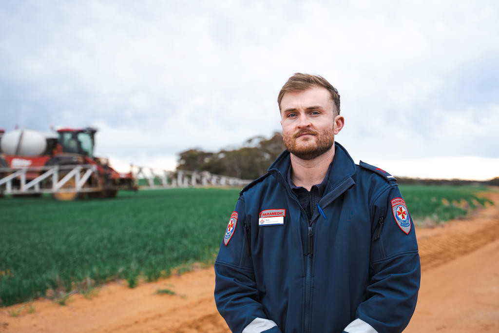 Tom Connellan grew up on his family's cattle, cropping and sheep farm but now responds to to medical emergencies in the Mallee region.