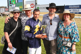 St Arnaud Cup winning owners and jockey Neil Farley. Neil rode four winners on the day. PHOTO: MATT RIGBY