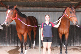 Ruby Davis with race five winner Mahjing (left) and race six winner Sweet Bella (right). Ruby is the 15-year-old daughter of trainer Chris Davis.