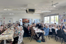 Guests raise their “glass” to a successful seniors high tea at Horsham Neighbourhood House in honour of Victorian Seniors Month. Photo: CAITLIN MENADUE