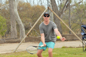 Dimboola’s Jesse Day reaches for a shot.