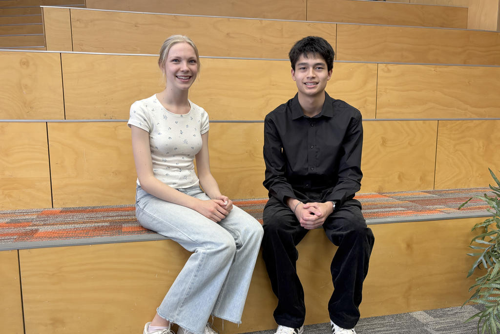 Holy Trinity Lutheran College's DUX Rebekah Wundke and Proxime Accessit Cameron Briteo-Mutunayagan. Photos: CAITLIN MENADUE