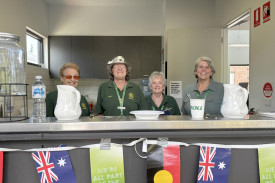Dimboola Country Women’s Association (CWA) members Lorraine McCarron, Mandy Myers, Lesley Pilmore and Lynette Bottrell staff the coffee and tea station.