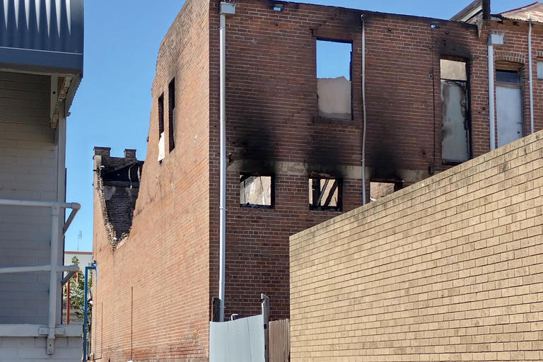 Fire damage on the rear of the cafe.