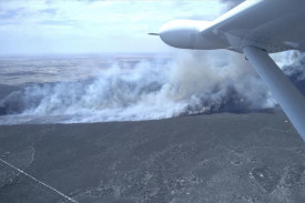 Firefighting aircraft attack fires started by dry lightning in Little Desert National Park.