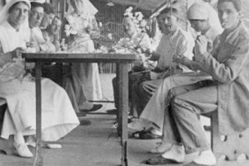 Patients and nurses at Colaba War Hospital, Bombay.