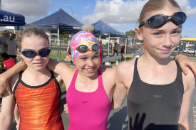 Amber Kenny-Tottenham, Amelia Altmann and Luella Burke all decked out in their swimming gear. Photo: EMILY FRIEDRICHSEN