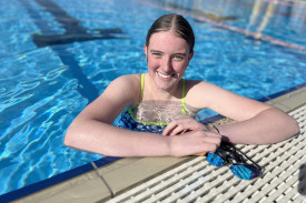 Year 11 student Hannah Mackereth takes a dip in the pool. Photo: EMILY FRIEDRICHSEN