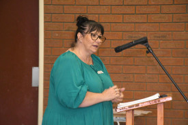 Yarriambiack Shire Council mayor Kylie Zanker speaks to community members during the meeting.
