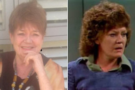 Leila Hayes recently, and on set during her acting days, portraying brothel madam Jeannie Baxter in Prisoner.