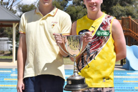 Boys aggregate wining captains of Henty Ezekiel Clark and Kobe Macgregor. Photo: WSC