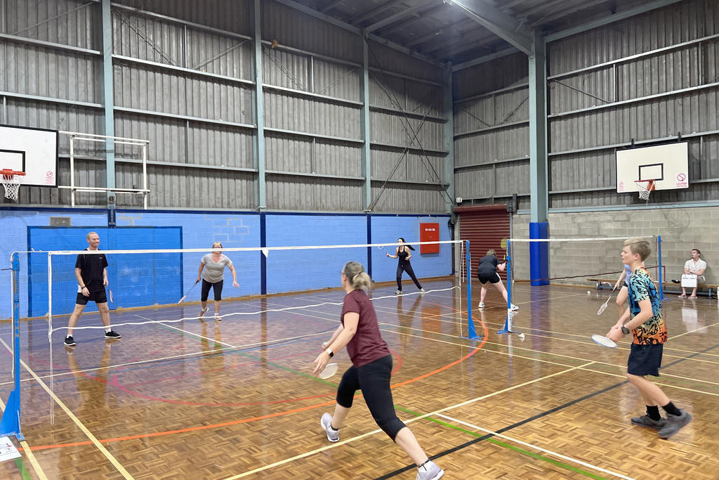 B-Grade players Harry Foster and Michelle Dunlop in action against Carolyn Beggs and Lewis Walker during Week-2 of the Horsham Badminton Association's competition at Horsham College. Photo: TAYYAAB MASROOR