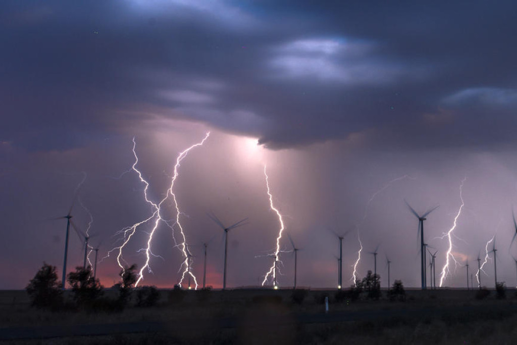 A dramatic lightning strike illuminates the Wimmera sky during Monday night's storm. Photo: Greg Deutscher