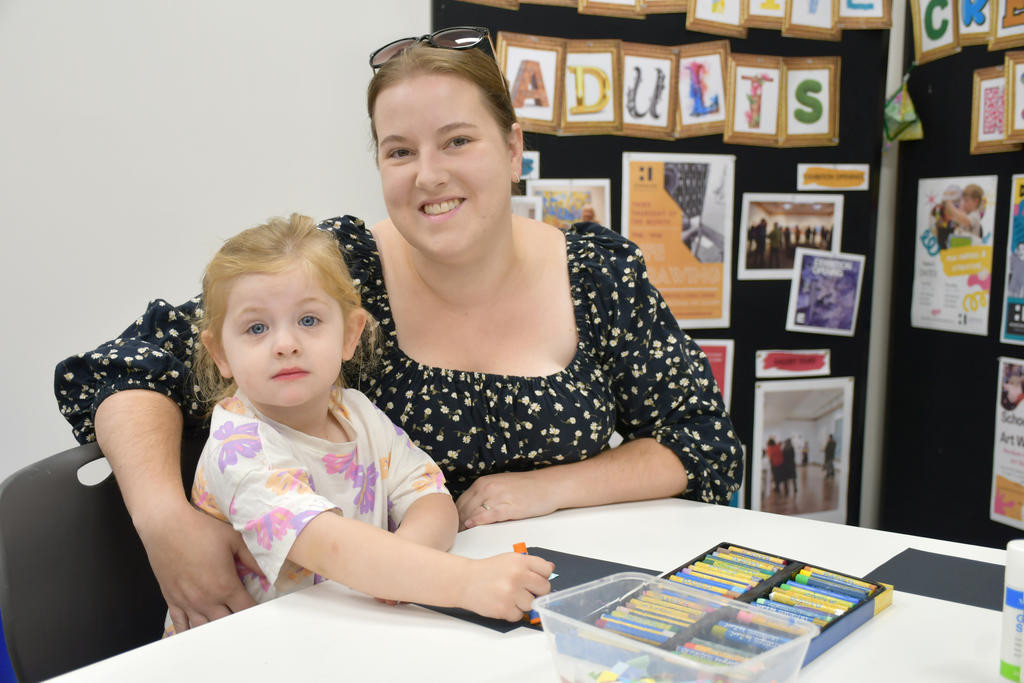 Ruby, 2, with her mum Danica Schorback at the Horsham Art Gallery's Mini Makers session. Photo: TAYYAAB MASROOR