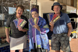 Dimboola Lions Club’s Dimboola Dollars has begun with a wide range of retailers participating in the initiative to encourage people to spend local after the Little Desert fire. Pictured with some of the currency is Desert Blooms Nursery owner Michelle Danisch, Dimboola Lions secretary Jan John and Dimboola Lions president Rod McKenzie.