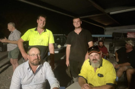 Ashley Bone, Hayden Bone, Ryan Millgate and Sam Eagle at the young farmers’ gathering at McKenzie Creek to discuss formalising a group to support emerging farmers. Photo: SHERYL LOWE