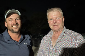 Ben Pewcker from Bangalally and Warranabeal farmer Ross Johns at the young farmer’s meeting at McKenzie Creek. Photo: SHERYL LOWE