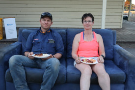 Neighbours Scott Lord and Sally Pymer at the young farmers’ gathering at McKenzie Creek. About 30 under-40s attended the event with a view of it becoming a monthly meeting. Photo: SHERYL LOWE