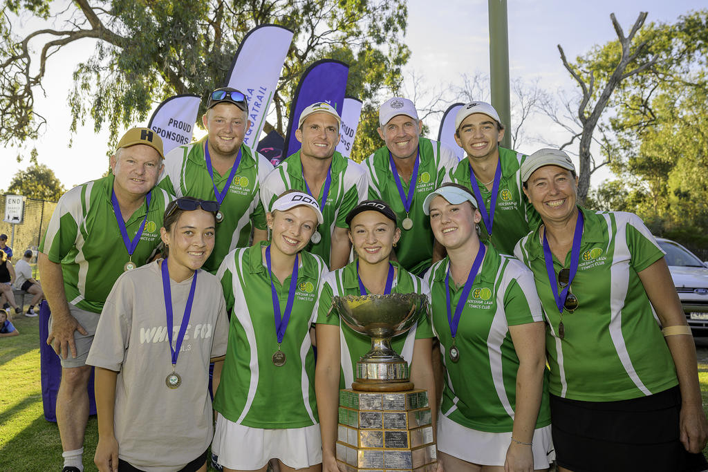 Pennant winners - (back) Andrew Doorman, Lachlan Punchard, Jae McGrath, Graeme Wood, Di’Artagnan Walls, (front) Lydi Boyd, Ella Thompson, Tahlia Thompson, Gemma Walker and Cherie Wood. Photo: ROBIN WEBB