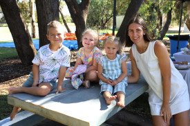 Chelsea Clugston from Rainbow with her children Jaxon and Kalani and their friend Ava at the Creekside market