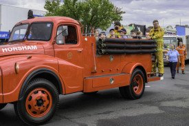 A vintage Horsham fire truck takes part in the parade.