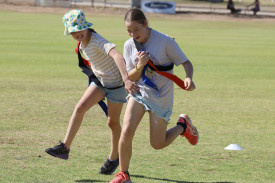Sisters Evie and Lydia Paech are participating in a school holiday activity in Jeparit.