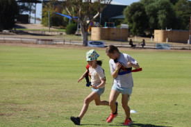 Sisters Evie and Lydia Paech are participating in a school holiday activity in Jeparit.