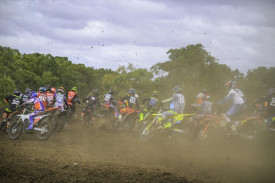 Start of Jr. Lites A, B, & C race into first corner.