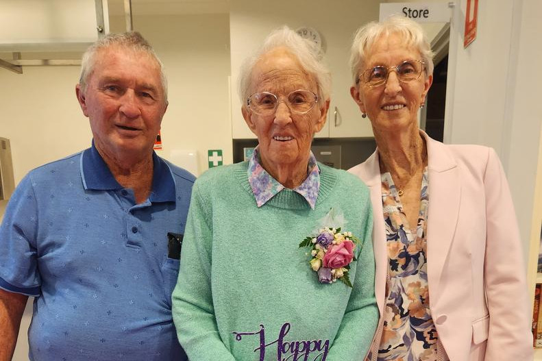 Florence Webb (middle) with siblings Frank Blake (left) and Ruth Ballinger (right) at her 90th birthday celebrations. Photo: DEE DEVLIN