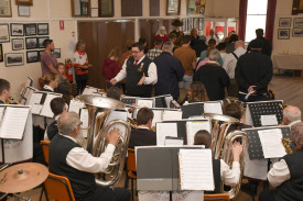 Warracknabeal and District Brass Band plays for service attendees.