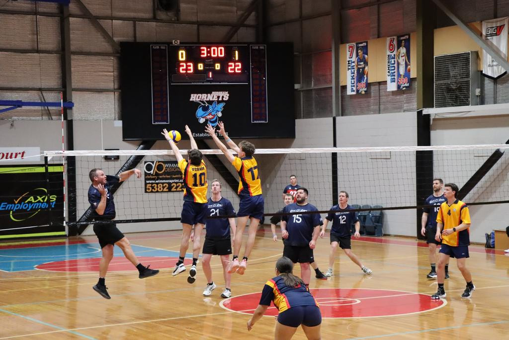 Tory Chapple (pictured in action for the Good Ol' Boys in Harry's Match V) was Heidelberg's best player in round eight of Volleyball Horsham's A grade competition.