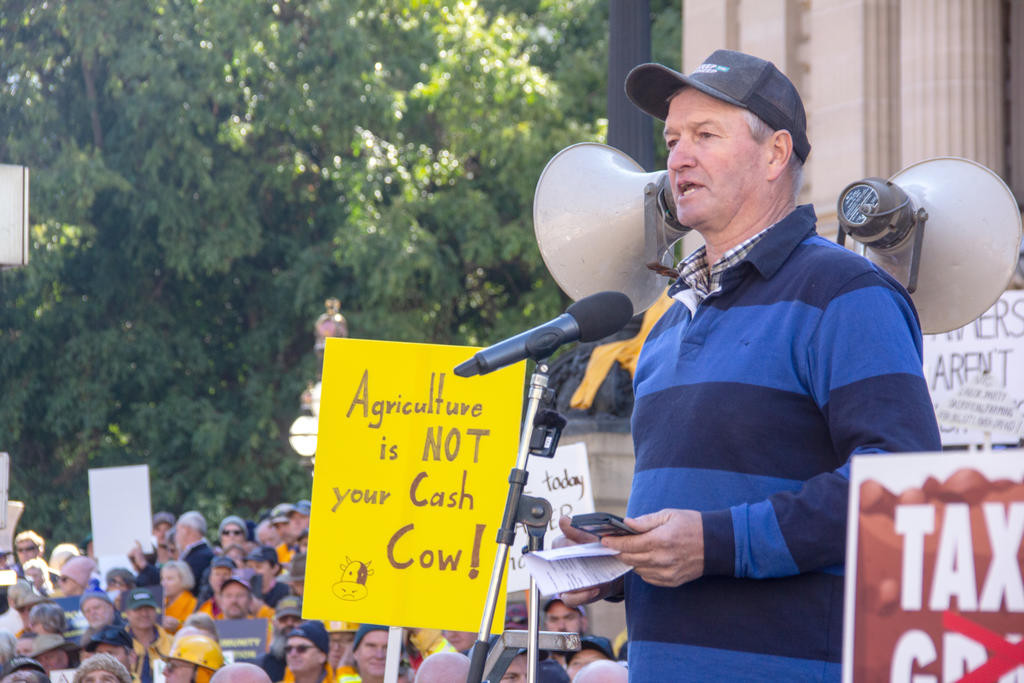 Andrew Weidermann speaking at the rally attended by thousands of Victorians including a large contingent from the Wimmera/Mallee. Photo: MARK RABICH