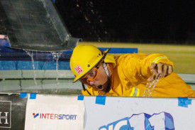 Brrr: Rod Lawson is feeling the cold after plunging into the icy cold water