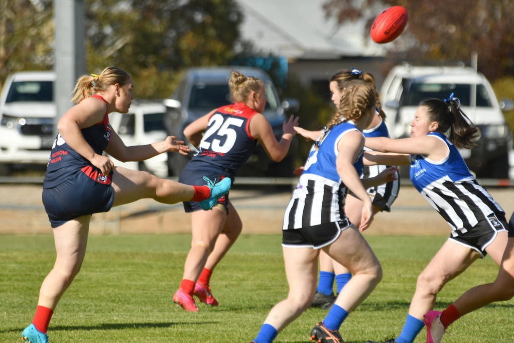Laharum's Jessica Cannane kicks upfield.