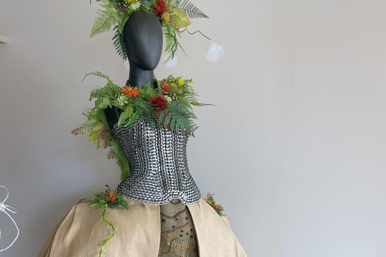 This corset has been constructed with over 1200 ring pull from cans.