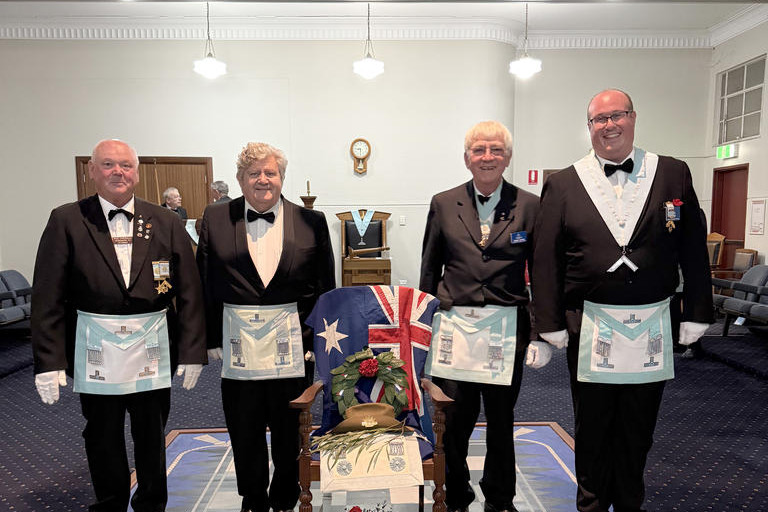 Worshipful Master of Dimboola Lodge 144 Worshipful Brother Rodney Overall, Worshipful Master of Marnoo Lodge 360 Worthipful Brother Glyn Treadwell, Worshipful Master of Wimmera Lodge 70 Worshipful Brother Geoff Evans and Worshipful Master of Lowan Lodge 107 Worshipful Brother Rhys Webb.