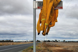A CFA jacket hangs on a street sign near Piminio in protest of the new levy