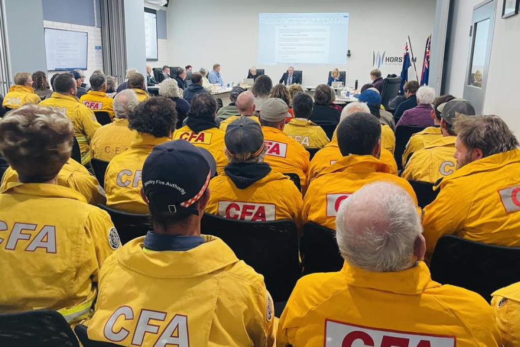 HRCC ordinary meeting was awash with CFA uniforms on May 26 to hear council's stand on the ESVF. Photo: SHERYL LOWE