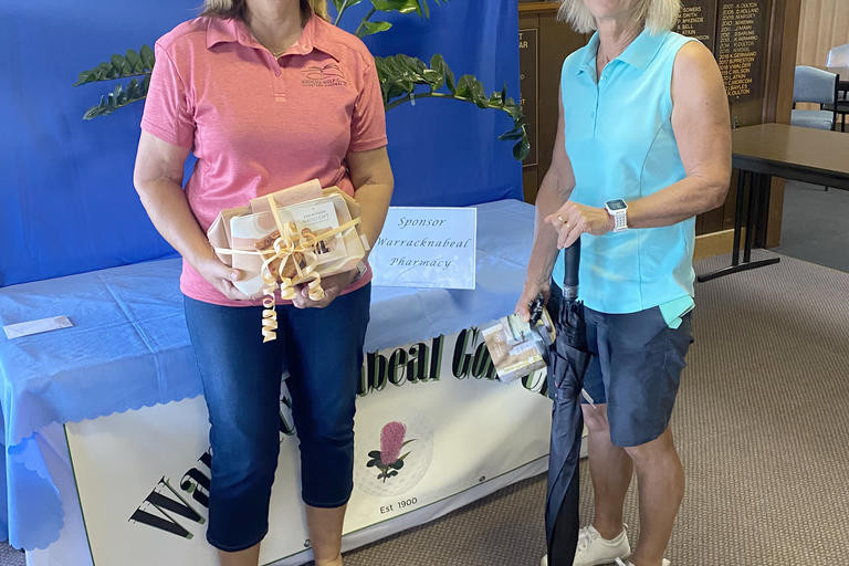 Warracknabeal Pharmacy stableford winner Marlene Naylor and runner-up Sue Sanford.