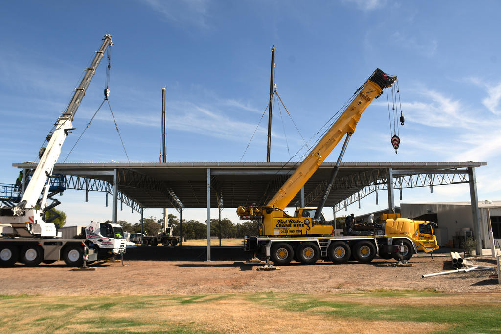 Warracknabeal Education Precinct now has a steel shelter over the two basketball courts. Photo: DAVID WARD