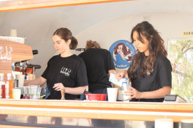 Nekeisha, Lilly and Chantelle are busy making coffees for the students and Rainbow locals.