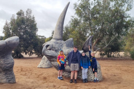 Rainbow Scouts at the rhino art installation.