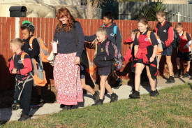 The Walking School Bus on its way to the Rainbow P-12 College.