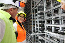 Member for Western Victoria Jacinta Ermacora is shown the latest technologies implemented at Thomas Foods International.