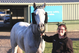 Race 8 winner Weather Delay with strapper Chloe Pring. Photo: MATTHEW RIGBY