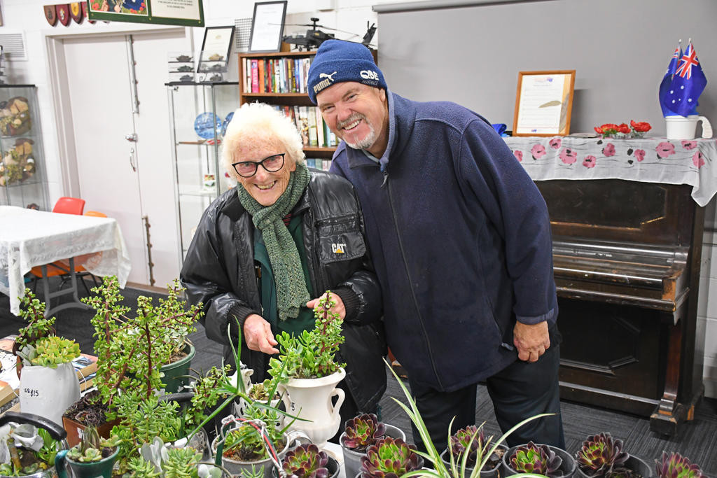 Dimboola CWA's Margret Hunter with Greg Proud.