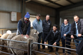 Peter Rogers, Daniel Rogers Mayor Ian Ross, Drought Response Task Force member Shane Sali and HRCC councillors Sluggett and Klowss visit the Roger’s farm.