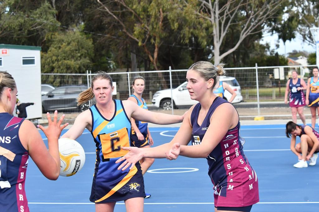 Georgie Carberry (far right) is hoping her side can bank their eighth win this Saturday.