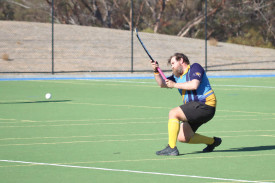Nhill Rangers veteran defender Lee Marra lofts the ball into attack.